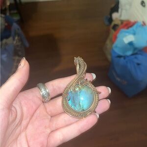 Handmade Copper Wire Wrapped Labradorite Pendant, Gemstone Necklace, Jewellery